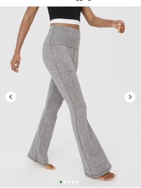 OFFLINE by Aerie High-Waist Grey Flare Foldover Pants Size XS